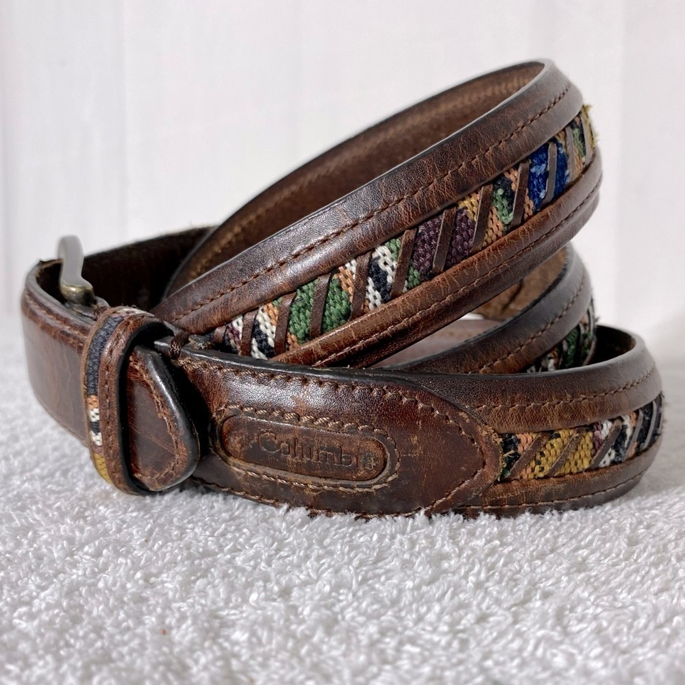 Columbia Brown Leather Belt with Multicolor Accents 40